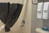 Bathroom amenities inside a guest bathroom. 