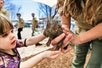 A child encounters a baby porcupine.