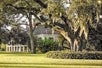 Wide lush view of the Destrehan Plantation and the Big House.