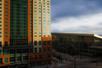 View looking down on the front exterior of the Embassy Suites by Hilton Denver Downtown Convention Center.