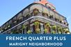 French Quarter and box saying "French Quarter Plus Marigny Neighborhood" with French Quarter Carriage Tours in New Orleans, Louisiana, USA.