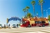 The red double decker bus of Big Bus Los Angeles Classic Tour with Go City Los Angeles All-inclusive Pass.