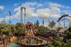 The Knott's Berry Farm skyline offers a picturesque view of the park's attractions and landscape