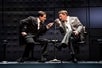 Ben Rappaport and Sean Hayes seated and talking on stage in Good Night, Oscar in NYC, New York.