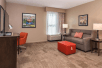 Seating area with a sofa bed, workspace and flat-screen TV at Hampton Inn & Suites Charlotte-Arrowood Rd., NC.