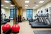 Fitness center with plenty of gym equipment and big mirrors.