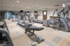 A large fitness center with several treadmills, ellipticals and other pieces of cardio equipment and a weights area at the Holiday Inn Express.