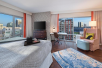 Studio suite with views of Petco Park and East Village, high floor.