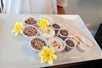 Hawaiian Island Cafe samples of Kalua Pork, Haupia, Poi 