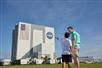 Visitors outside the Kennedy Space Center.