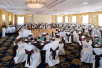 Ballroom set up for a banquet event at Knott's Berry Farm Hotel.