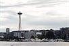 View of the Space Needle from Lake Union on the Locks Cruise Seattle Washington.