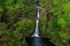 A lush green cliff with a waterfall flowing into a small pool of water on Maui's Hana & Haleakala Helicopter Tour in Hawaii USA.
