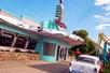 Exterior view of the 50s themed restaurant Coasters at Michigan's Adventure in Grand Rapids, Michigan.