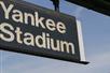 Close up of the black and white sign for Yankee Stadium in NYC, New York.