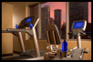 Fitness Center with city view.