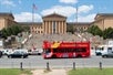 The hop on hop off bus outside of the Philadelphia Museum of Art, City Sightseeing Philadelphia, Philadelphia Pennsylvania.