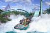A car full of people splashing into the water on the new Catapult Falls ride at SeaWorld San Antonio in San Antonio, Texas.