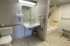 Accessible bathroom with roll-in shower available upon request at Serenity Inn, Branson, Missouri.