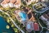Aerial view of the resort with the pool.