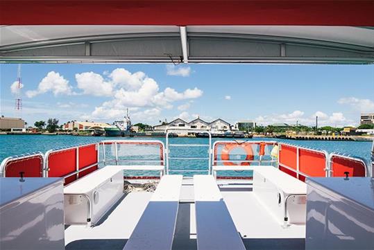 A view of the ocean from the deck on the Hawaii Glass Bottom Boat Afternoon Cruise on Oahu in Honolulu, Hawaii.