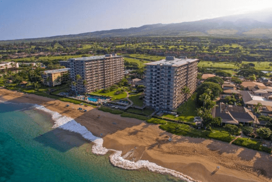 Aerial view of Aston at the Whaler on Kaanapali Beach.