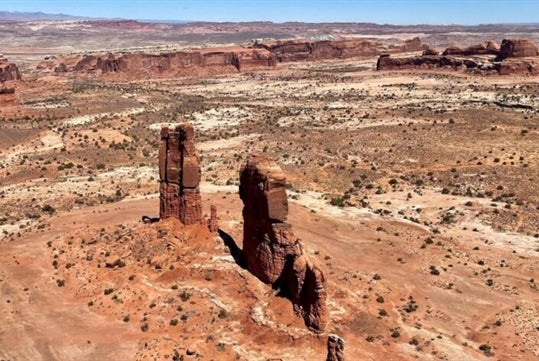 The Determination Towers as seen on the Backcountry Arches Moab Helicopter Tour in Moab Utah, USA.
