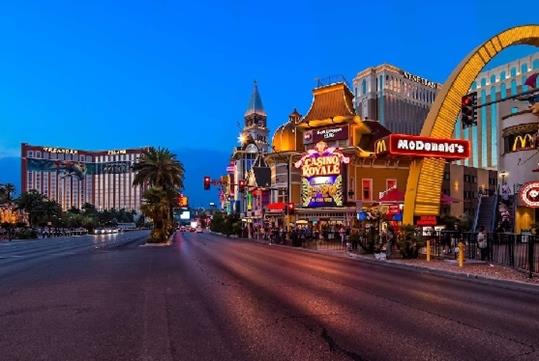 Best Western Plus Casino Royale Center Strip exterior at dusk in Las Vegas, Nevada.