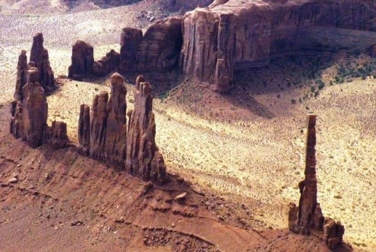 Fisher Towers as seen on the Canyonlands & Arches National Park Airplane Tour in Moab Utah, USA.