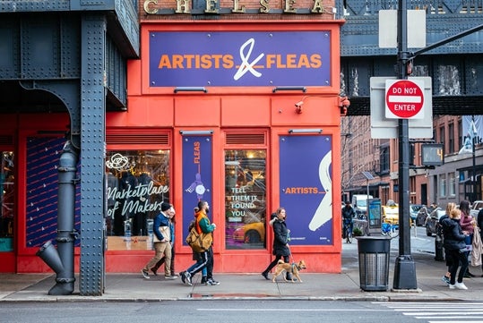 Artists and Fleas building on the Chelsea Market, High Line & Hudson Yards Food & History in New York City, NY, USA.