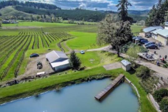 Aerial view of the Airlie Winery on a sunny day near Seattle, Washington.