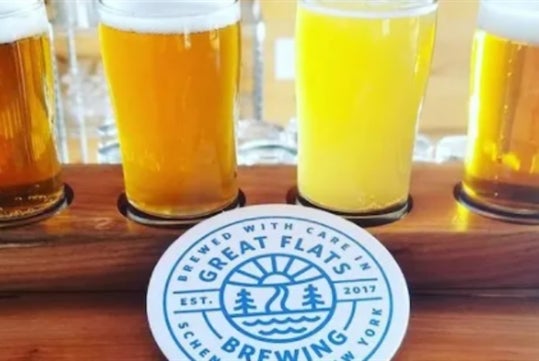 A flight of beers at Great Flats Brewing Company in Schenectady, New York