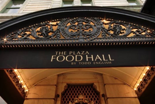 The Plaza Food Hall entrance on the Fifth Ave History & Hidden Secrets Tour in New York City, NY, USA.