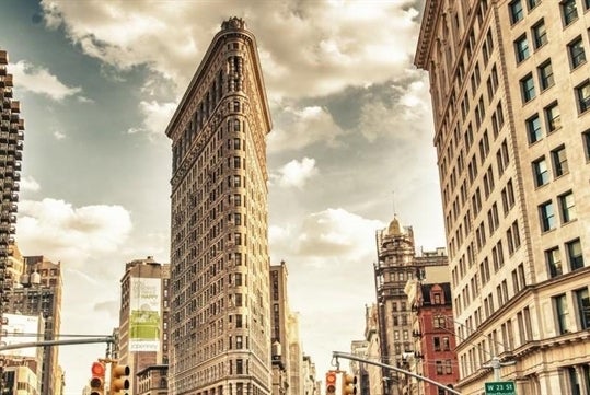 The Flatiron building and surrounding area on the Flatiron Food, History & Architecture Tour in New York City, NY, USA.