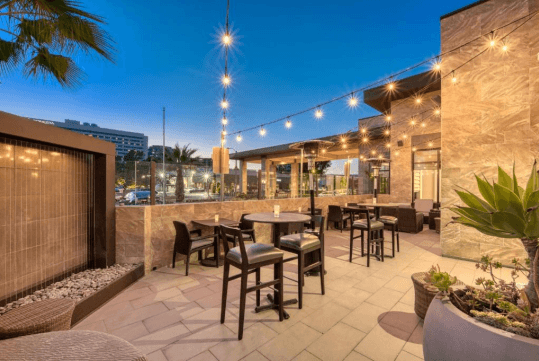 Restaurant's outside seating area.