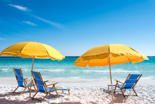 Sun loungers by the beach.