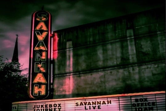 The sign outside the Savannah Theatre on the Historic Savannah Theatre 3 hour Paranormal Tour, Savannah Georgia.
