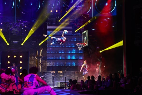 Baseball trick shot jumpers at Mad Apple Cirque Du Soleil in Las Vegas, Nevada.