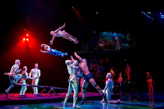 Acrobatic scene at Mystère Cirque Du Soleil show in Las Vegas, Nevada.