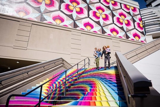 Colorful Mountain Staircase Mural Painting at Downtown Salt Lake Utah