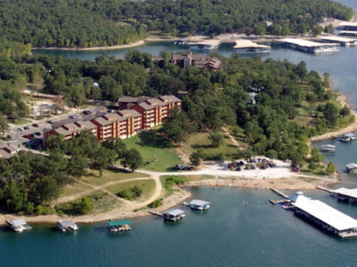 Still Waters Condominium Resort aerial view of the property and marina.