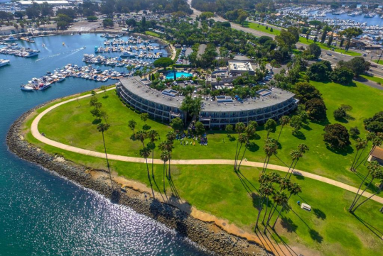 Aerial view of the the beautiful The Dana on Mission Bay.