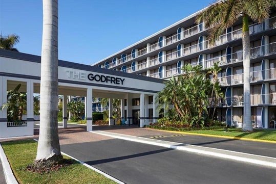 Hotel entrance at The Godfrey Hotel & Cabanas in Tampa, Florida. 