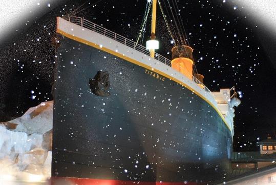 Snow off the bow of the Titanic Museum Attraction in Pigeon Forge.