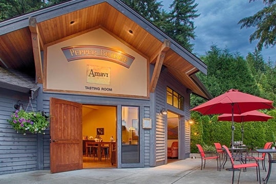 An exterior veiw of the Pepper Bridge Winery & Amavi Cellars in Woodinville, Washington.