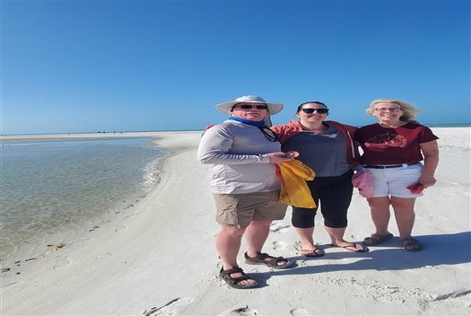 A group taking a photo on the beach on the 10,000 Island Boat Excursion in Goodland Florida, USA.