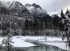Winter scenery of mountain and snow at Chugach State Park.