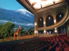 An empty theatre with a giraffe on stage at the American Museum of Natural History in NYC, New York.