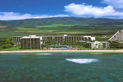 Beautiful landscaped resort exterior.