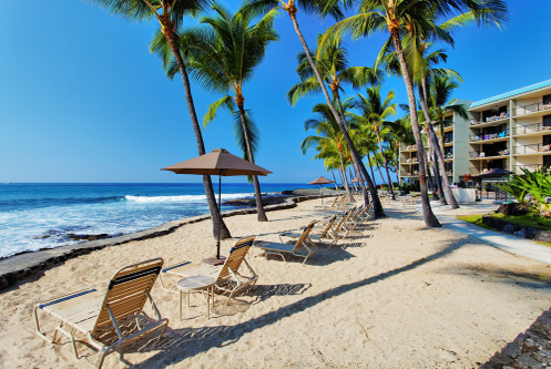 Scenic private beach with chairs.